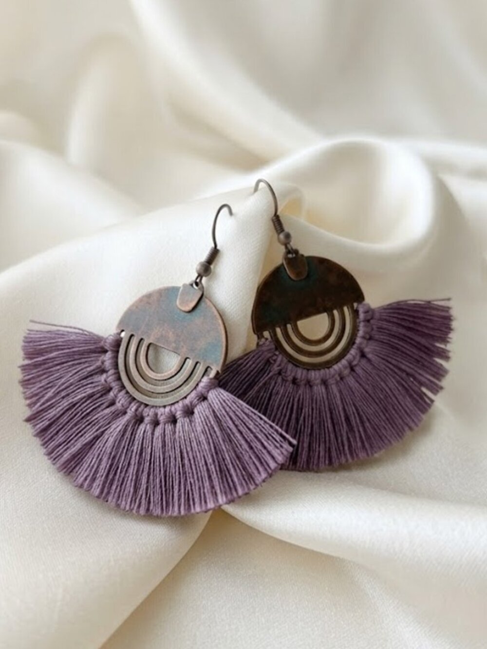 Ladies Pink Purple Aztec Dangle Tassel Earrings